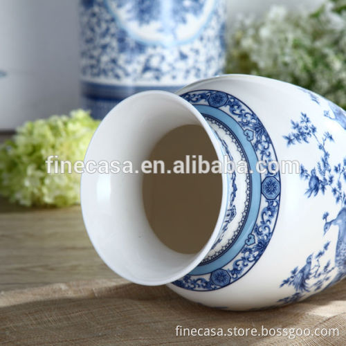 Elegant New Bone China Peacock Vase of Blue in China